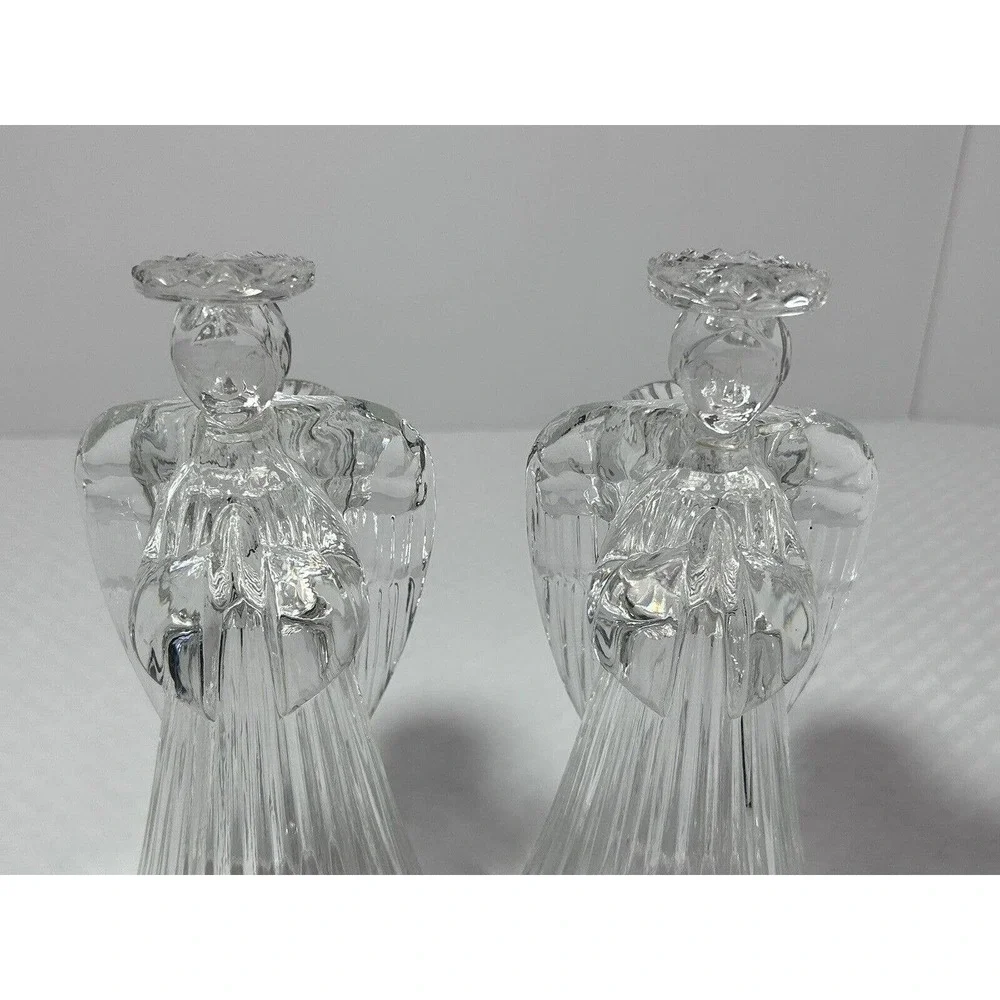 Vintage Lead Crystal‎ Praying Angels Glass Candlestick Candle Holders